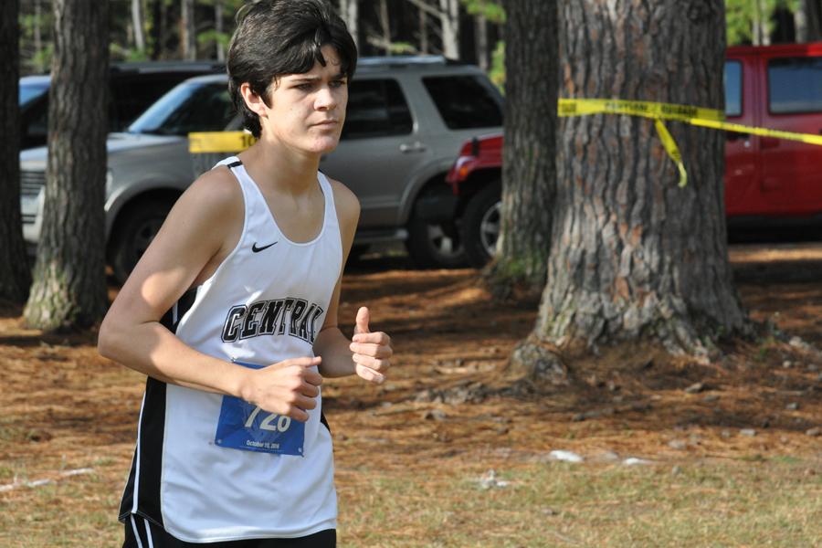 Freshman Carson Whaley runs at the cross country meet in Conway on Oct. 15, competing against runners from schools around central Arkansas.