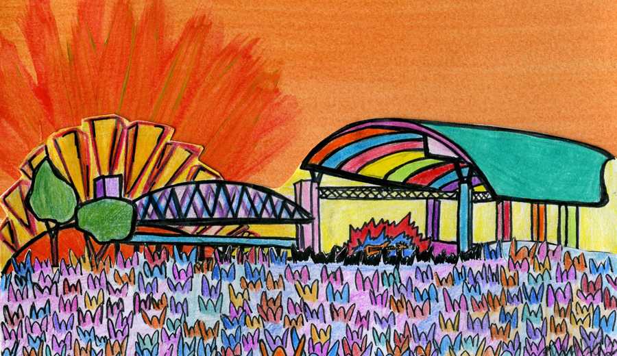 This cartoon of the First Security Ampitheater stage shows the vibrancy and excitement Little Rock teens associate with Riverfest. Read the center spread of the Tiger's upcoming fourth print issue for more information on summer music concerts and festivals like this one.