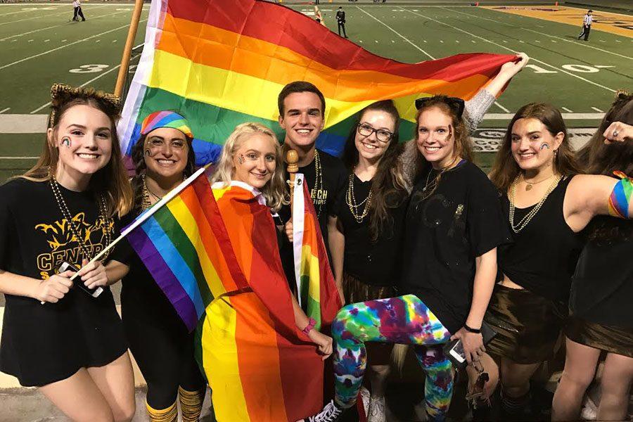 Juniors Natalie Smith, Annie Knight, Sophie Ryall and Caroline Tackett, along with seniors CJ Fowler, Lauren Porter and Jordan Shepherd, sport rainbow apparel to show their solidarity and support for the LGBT community.