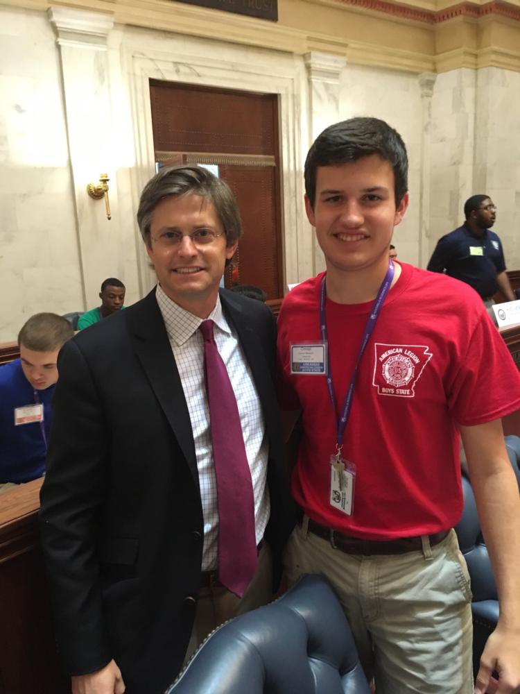 Senior Connor Bierbaum meets Senator Will Bond at the State Capital. Connor was a member of the Boys State Senate. (Photo Courtesy of Connor Bierbaum)