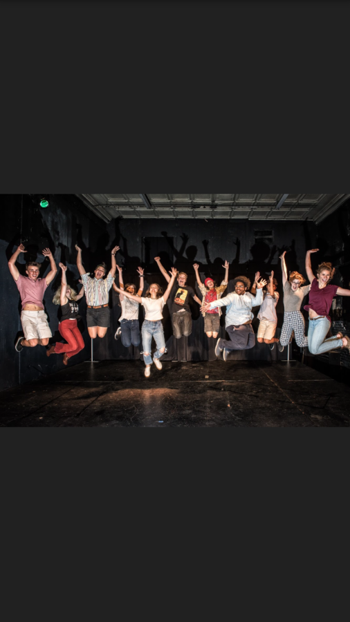 The Armadillo Rodeo cast jumps for joy at their new season, which begins with their first show on October 27. They will be performing at the Public Theatre downtown on 616 Center St. (Photo courtesy of Ollie Burrow)