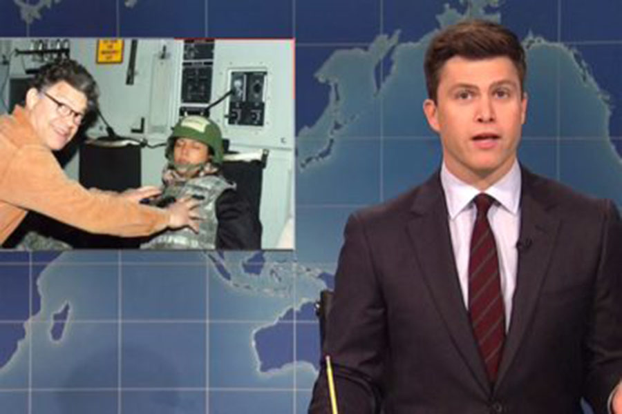 Colin Jost of Saturday Night Live also addressed Al Franken, a current senator and former fellow SNL cast member, who has joined the mass of men accused of gross sexual behavior. He opened the most recent Thanksgiving episode saying “There’s so much to be thankful for this year, unless you’re a human woman.” Jost continued his segment, the weekend Update, by continuing commentary as this picture flashed on the screen. “Sure, this photo was taken before Franken ran for office, but it was also taken after he was a sophomore in high school,” Jost joked. “It’s hard to be like, ‘Come on, he didn’t know any better, he was only 55.’ (Photo courtesy of Saturday Night Live, NBC)