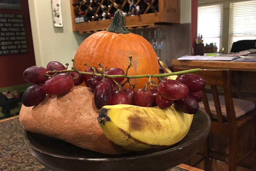 When prepared in the Ayurvedic way, eating seasonal produce benefits your wallet, your digestion, and your health. The best buys for winter include sweet potatoes, squash, pumpkin, carrots, beets, bananas, dates, figs, grapes, and lemons. (photo by Sydney Gastman)