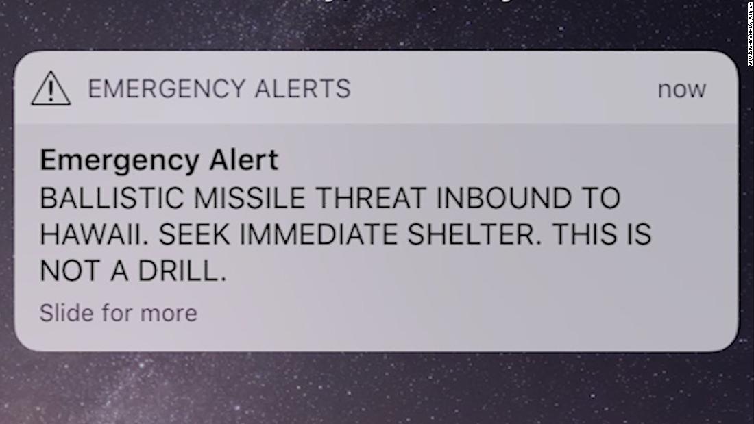 This is the text that went out to all cell phones, TV screens, and laptops on January 13. It took the Hawaiian government 38 minutes to correct the mistake and sent out another alert informing citizens that there was not a missile headed to Hawaii. (Picture courtesy of CNN)