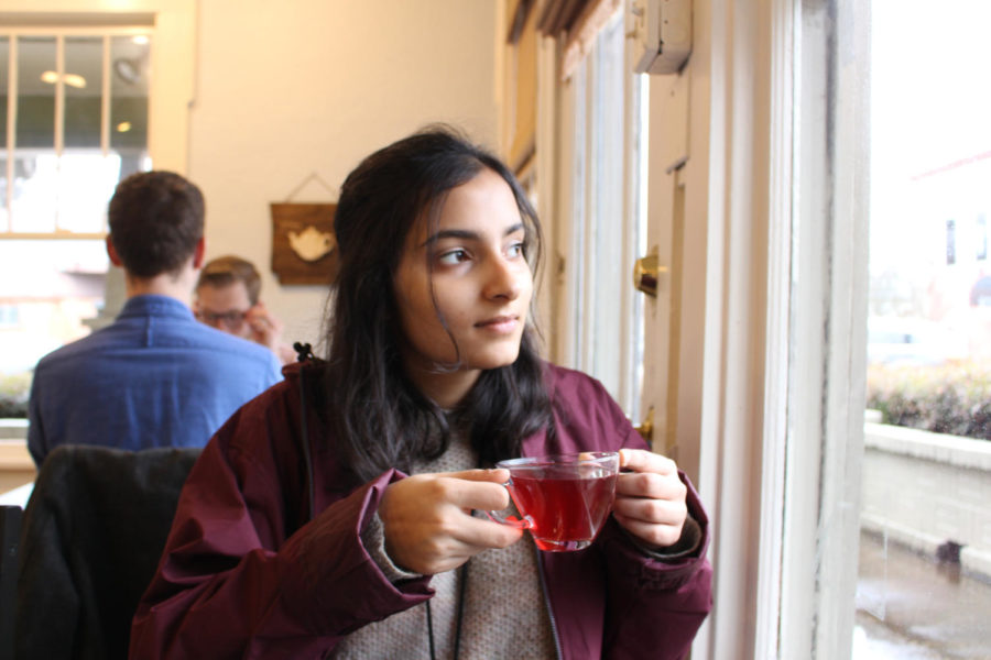 Senior+Aashna+Farishta+tries+a+cup+of+tea%2C+perfect+for+a+cloudy+day.+%28Photo+by+Annalise+Novicky%29