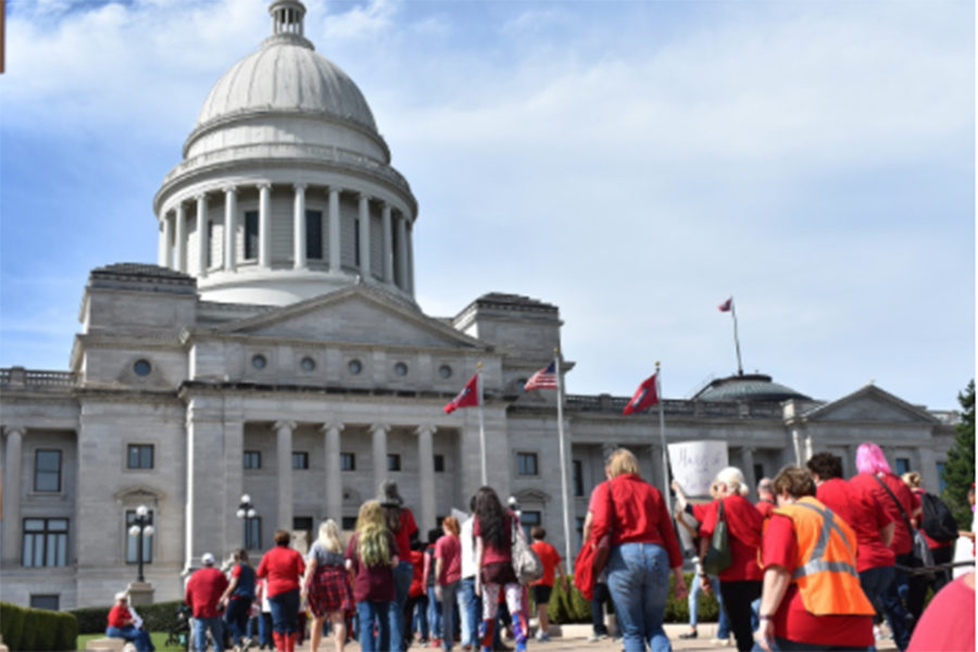 Teachers, students, parents, administrators, and supporters of the Arkansas Education Association (AEA) and the Little Rock Education Association (LREA) gathered at the Capitol Building the afternoon of Saturday October 20. (photo by Mollygrace Harrell)