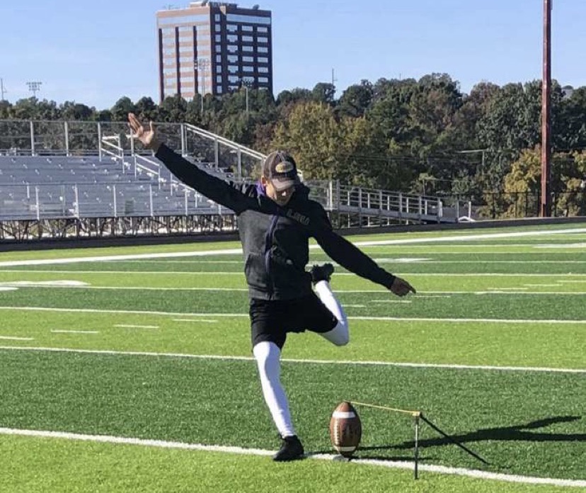 Wikoff practices his kicking to prepare for the following season.