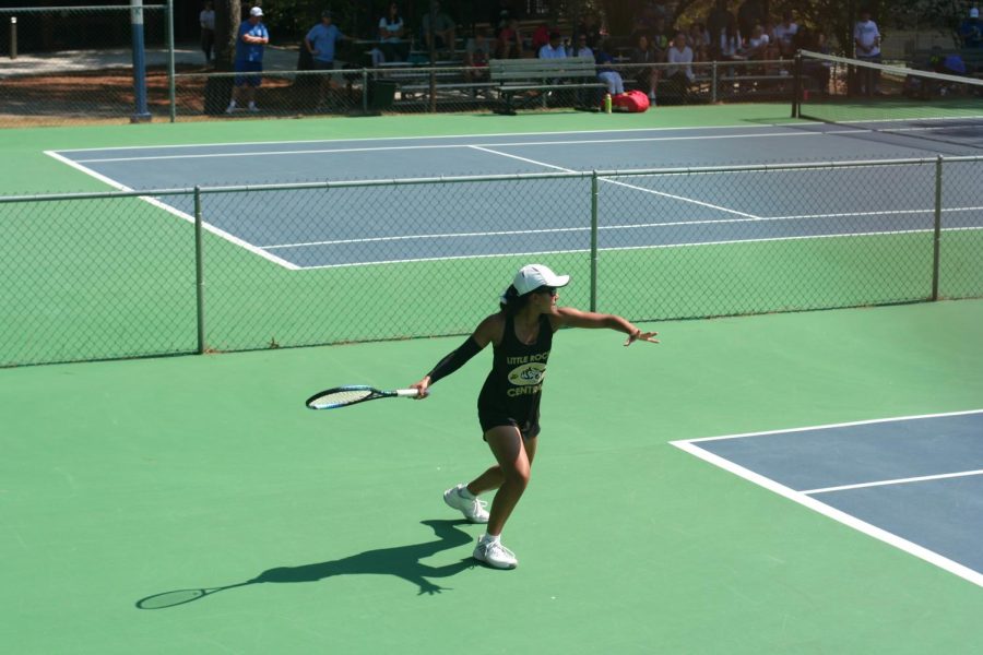Khushi+Patil+participates+with+partner+Caroline+Lasely+in+the+6A+Doubles+Tournament.+