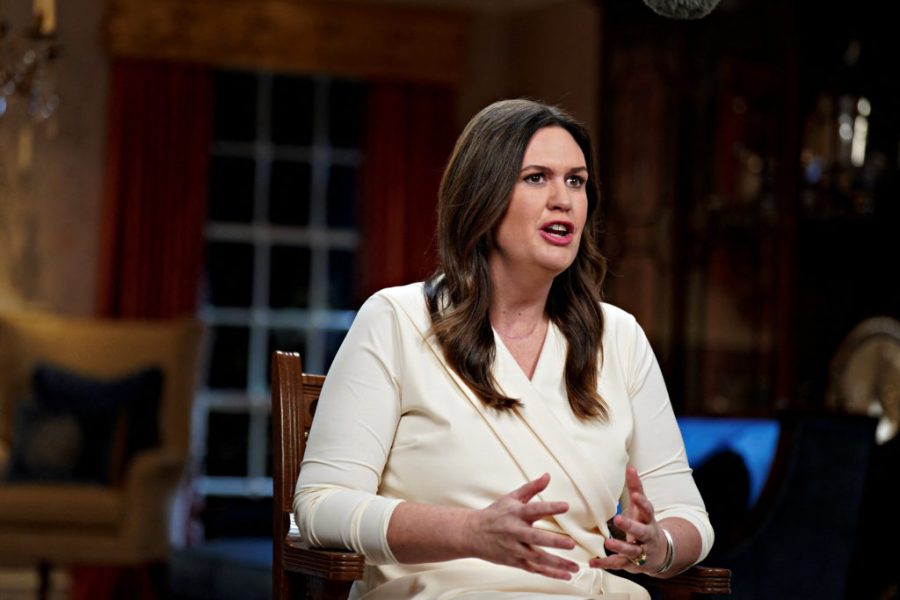 Sarah Huckabee Sanders, governor of Arkansas, speaks while delivering the Republican response to President Bidens State of the Union address. Photo by PBS.