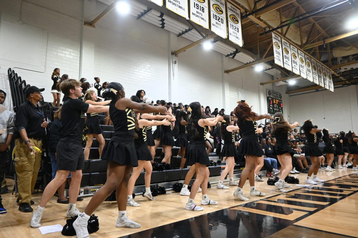 Cheerleaders cheer on for the Black and Gold Scrimmage against Parkview. Photo taken by Mecca Walls