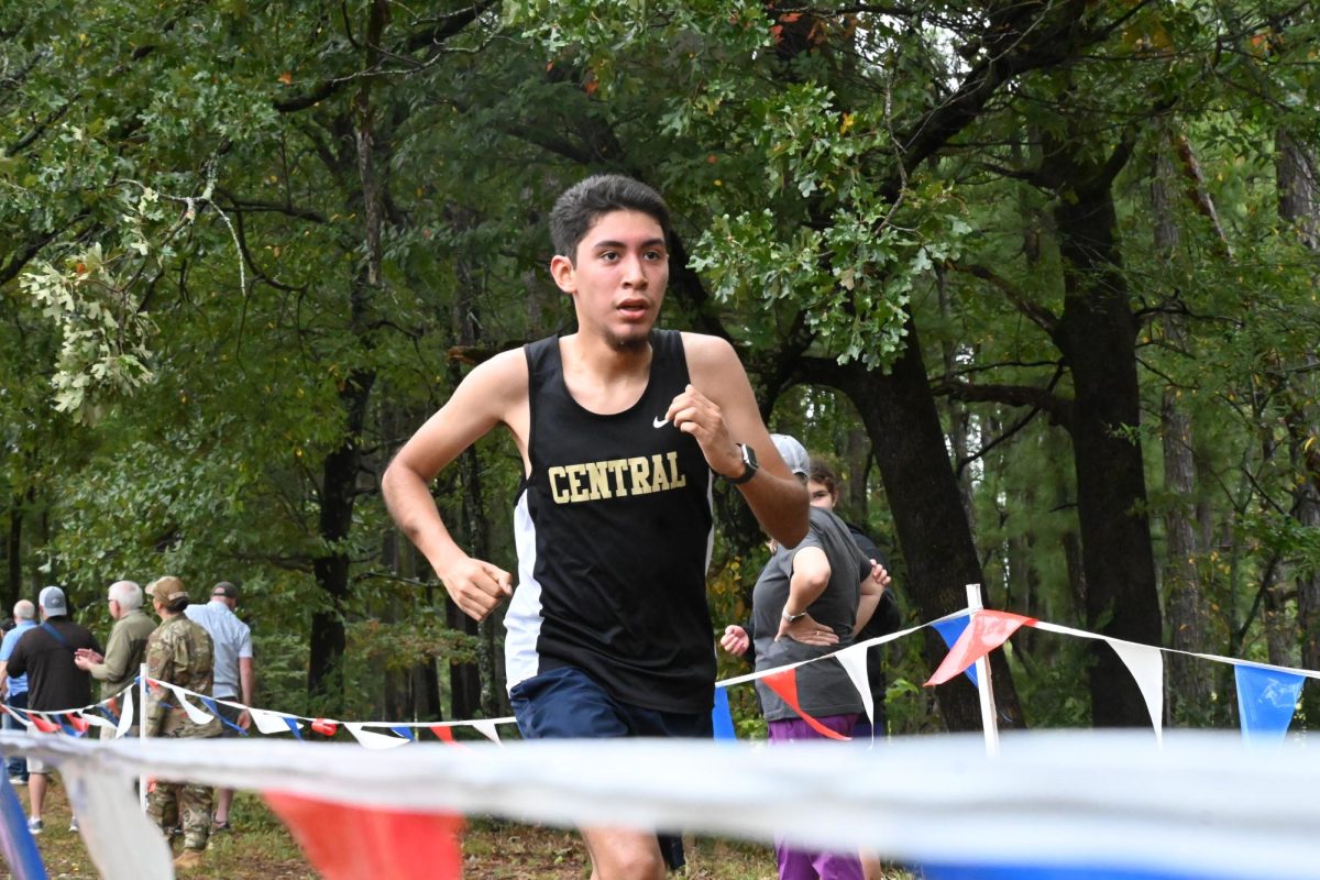 Junior Jonathan Alvarez races to the finish line at the Minuteman Day Race at Camp Robinson. Alvarez helped the boys' team to a top five finish Sept. 14.
