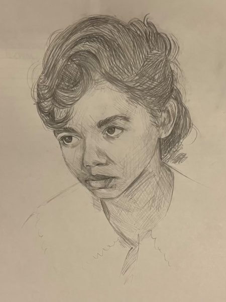 
Artist Statement: I drew Melba Pattillo Beals, one of the Little Rock Nine, because of the importance she had in the school’s history, emphasizing why the AP African American Studies course should be taught. Melba Pattillo Beals by Annabelle Miller