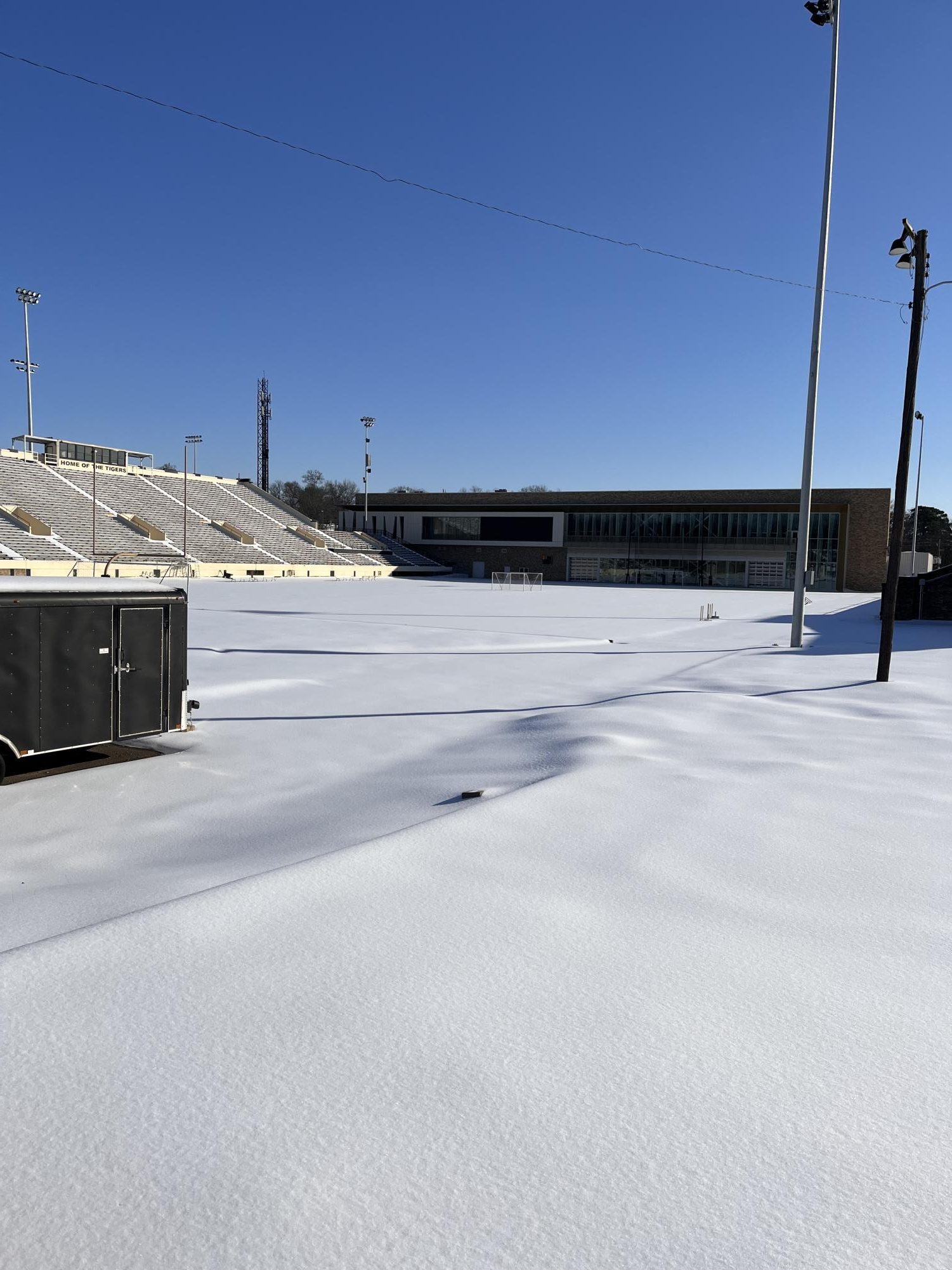LRSD schools were closed Monday  through Friday (Jan. 26-30) because of "continued inclement weather conditions," according the LRSD Live Feed. Senior Zora Key noticed the untouched, smooth layer of snow on the football field while on a walk with her father and captured the scenery for her boyfriend Justin Foster. "We frequently take walks around the school because it's about a mile from my house," Key said. "Justin plays football, so I thought he might want a picture of the field since it was totally covered without any footprints."